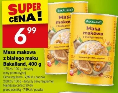Masa makowa z białego maku Bakalland, 400 g promocja w Twój Market