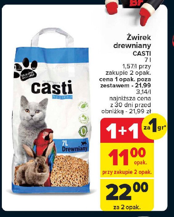 Żwirek dla kota drewniany Casti promocja w Carrefour Market