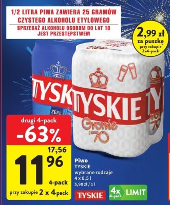 Piwo TYSKIE wybrane rodzaje 4-pack promocja w Intermarche