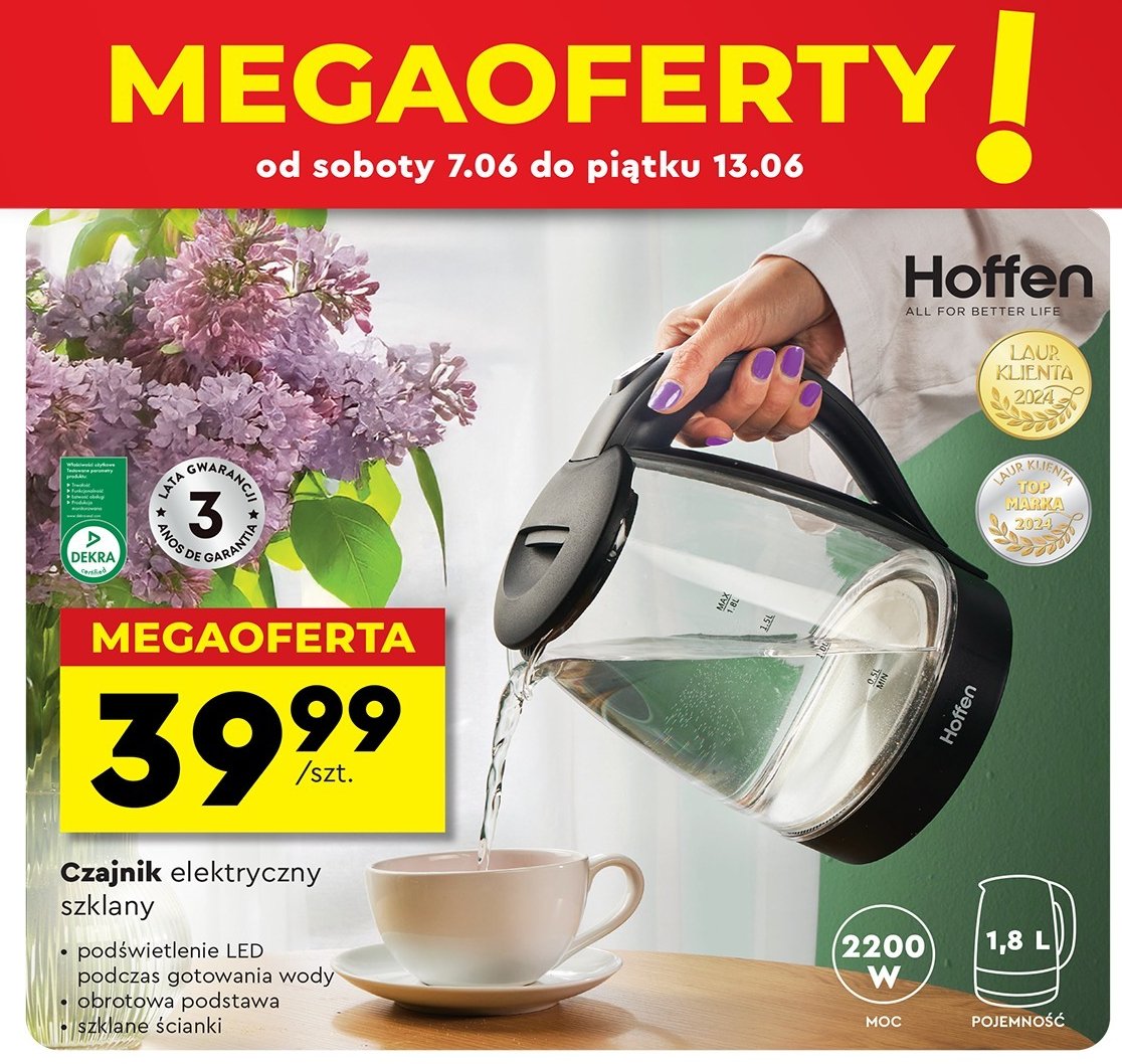 Czajnik elektryczny 2200 w 1.8 l Hoffen promocja w Biedronka