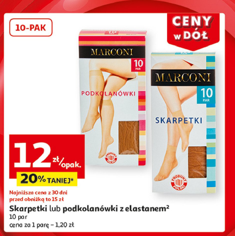 Podkolanówki damskie z elastanem Marconi promocja w Auchan