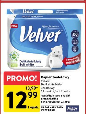 Papier toaletowy VELVET Delikatnie biały 3 warstwy promocja w Intermarche