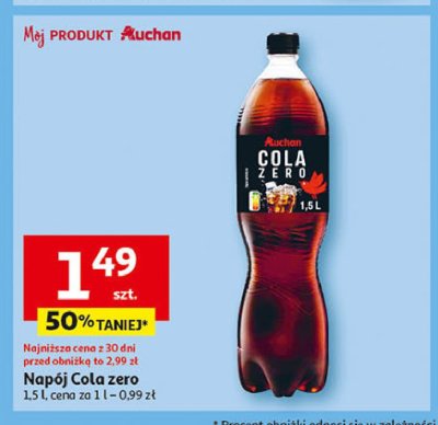 Napój cola zero Auchan różnorodne (logo czerwone) promocja