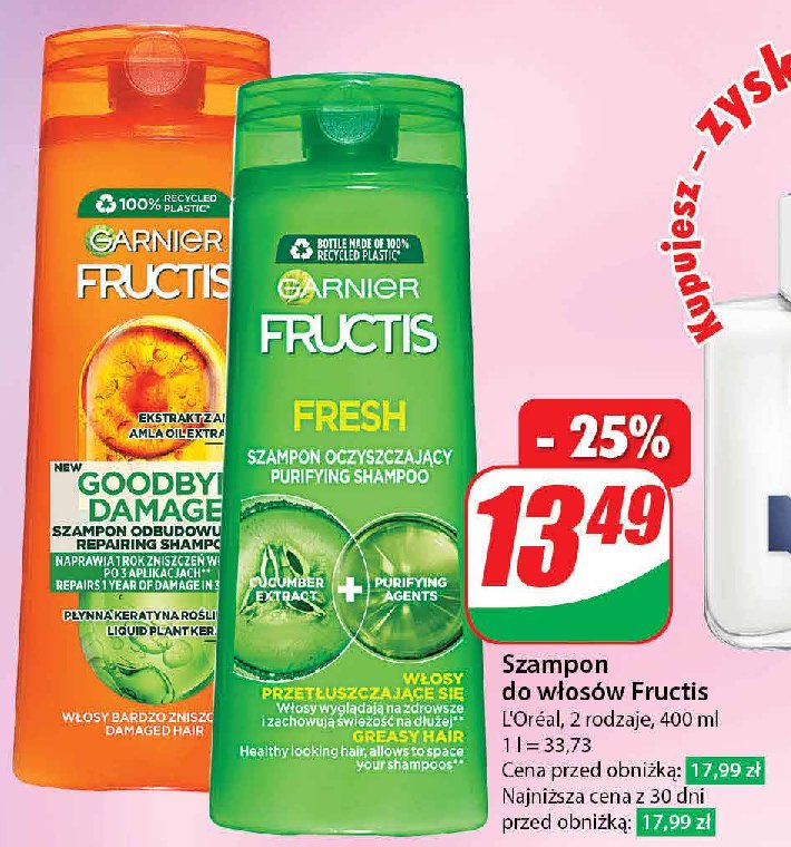 Szampon wzmacniający do włosów normalnych, szybko przetłuszczających się Garnier fructis fresh promocja