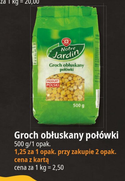 Groch łuszczony połówki Wiodąca marka notre jardin promocja w Leclerc