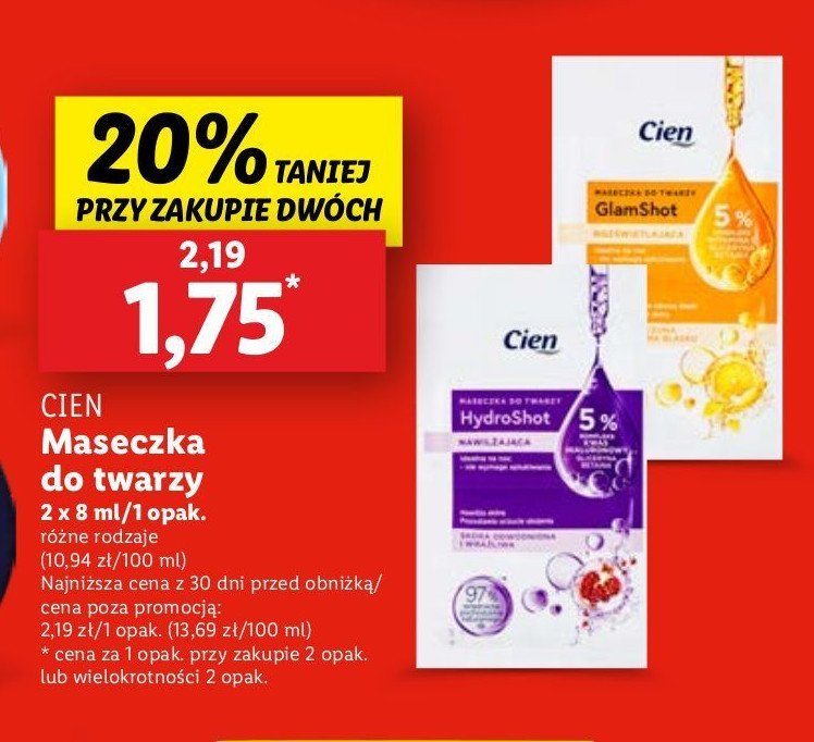 Maseczka do twarzy glamshot Cien promocja