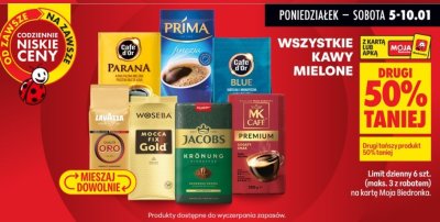 Wszystkie kawy mielone DRUGA -50% promocja w Biedronka