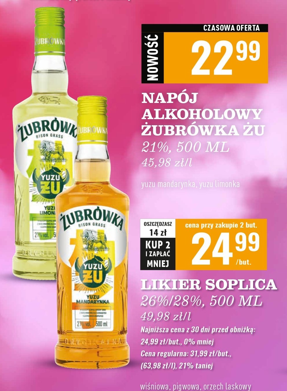 Wódka Żubrówka żu yuzu mandarynka promocja w Biedronka