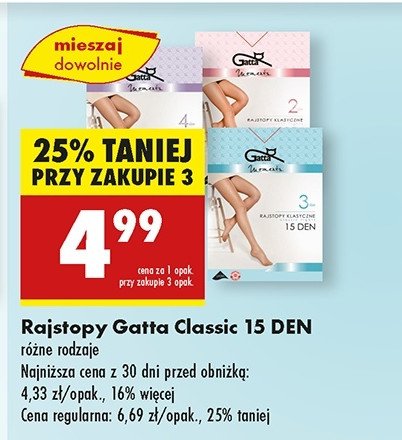 Rajstopy classic 15 den rozm. 3 Gatta promocja w Biedronka