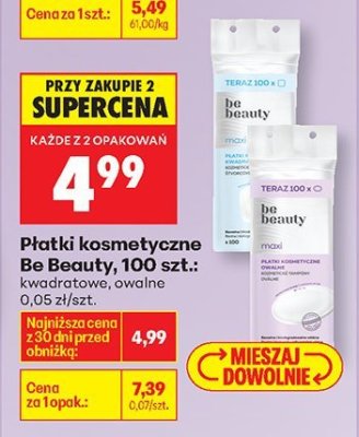 Płatki kosmetyczne Be Beauty, 100 szt. kwadratowe promocja w Biedronka