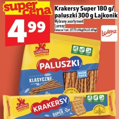 Krakersy Super 180 g / paluszki 300 g Lajkonik promocja w TOPAZ