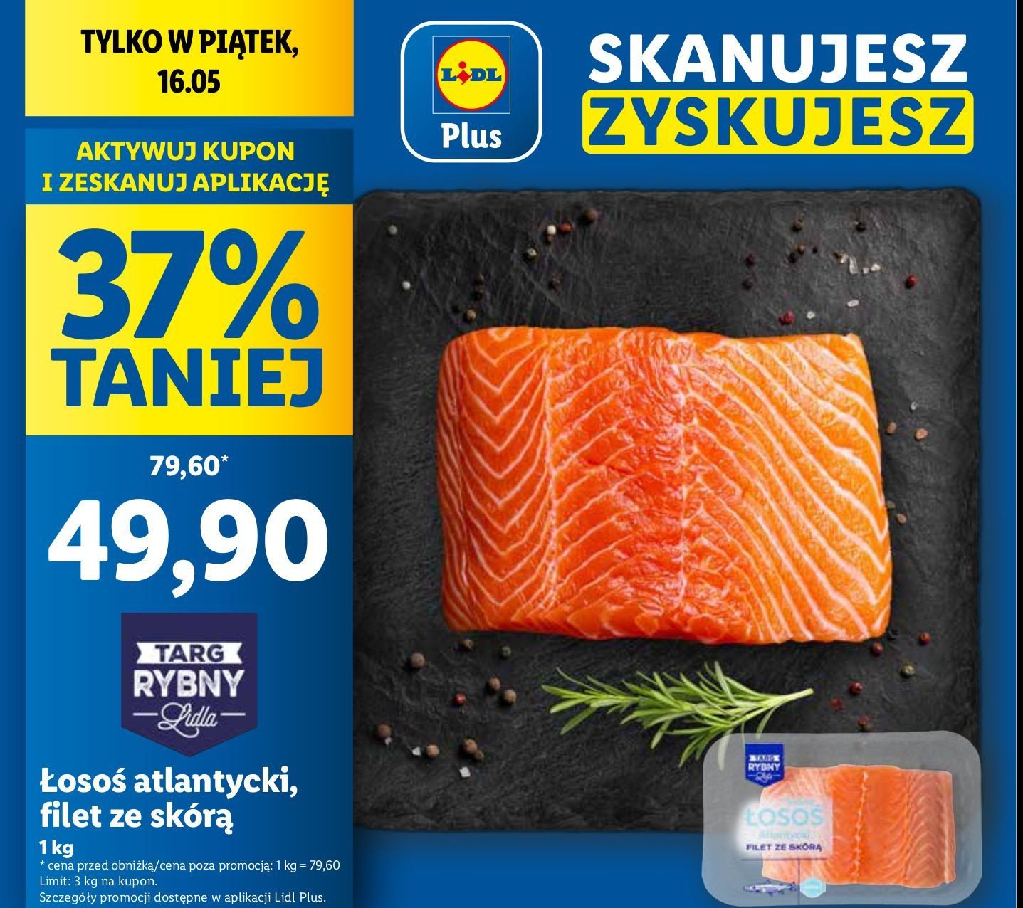 Łosoś atlantycki filet ze skórą Rybny targ lidla promocja