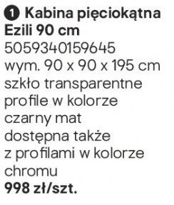 Kabina prysznicowa pięciokątna Ezili 90 cm promocja w Castorama