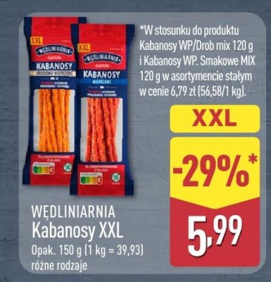 Kabanosy XXL Wędliniarnia różne rodzaje promocja w Aldi