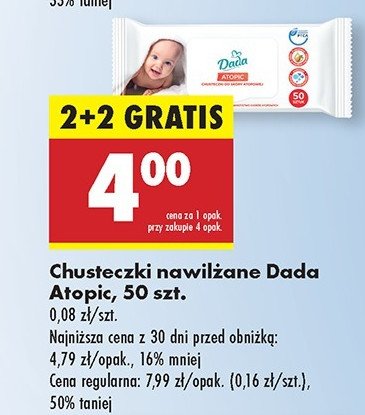 Chusteczki nawilżane atopic Dada promocja w Biedronka