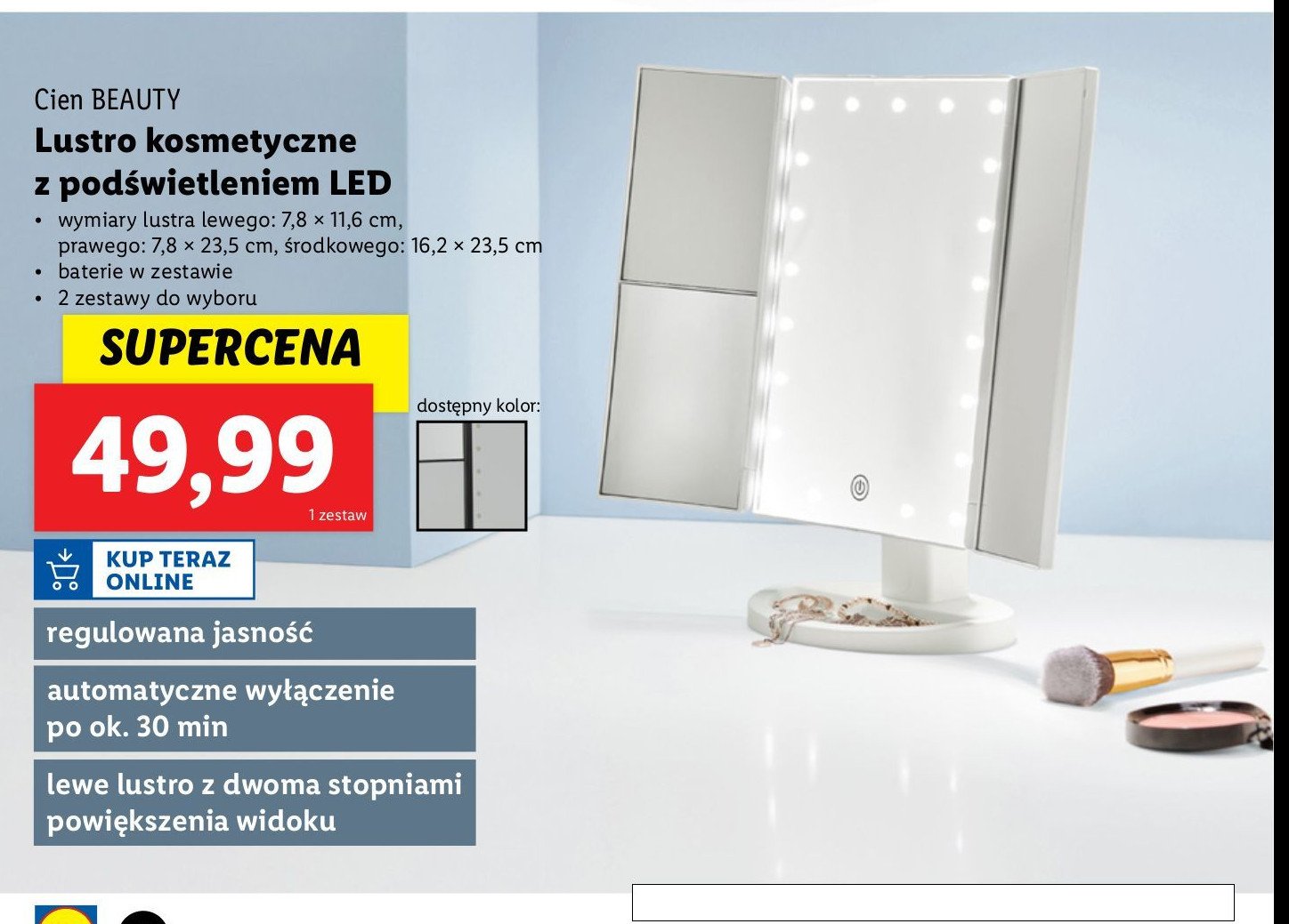 Lusterko kosmetyczne z podświetleniem led Cien beauty promocja