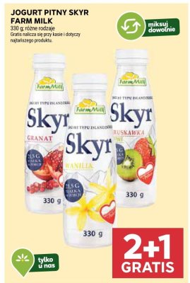 Jogurt pitny Skyr Farm Milk różne rodzaje promocja w Stokrotka