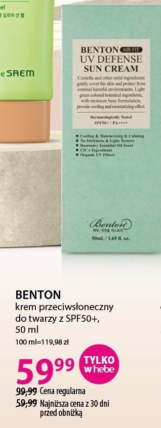Krem ochronny spf 50 Benton uv defense sun cream promocja