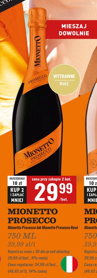 Wino białe wytrawne Mionetto prosecco promocja