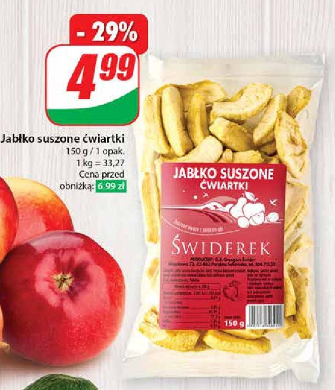 Jabłka suszone ćwiartki ŚWIDEREK promocja