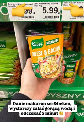 Danie makaron ser z bekonem Knorr promocja w Dino