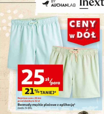 Bermudy męskie plażowe s-3xl Auchan inextenso promocja