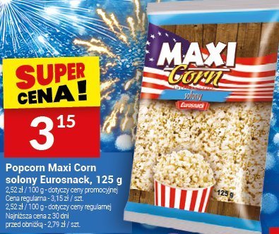 Popcorn Maxi Corn solony Eurosnack, 125 g promocja w Twój Market