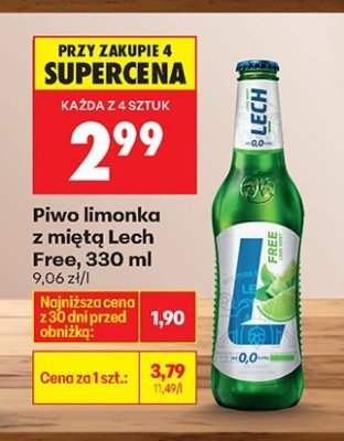 Piwo Lech Free z miętą limonka bezalkoholowe 0,0% 330 ml promocja w Biedronka