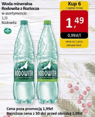 Woda mineralna Rodowita z Roztocza w asortymencie 1,5l promocja w Market Point