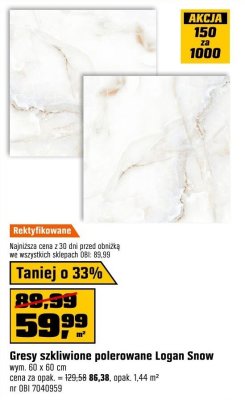 Gresy szkliwione polerowane Logan Snow promocja w OBI