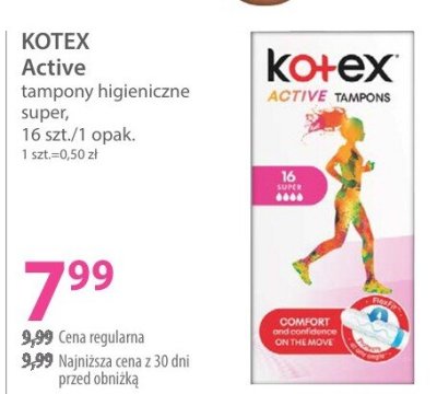 Tampony KOTEX Active tampony higieniczne super, 16 szt./1 opak. promocja w Hebe