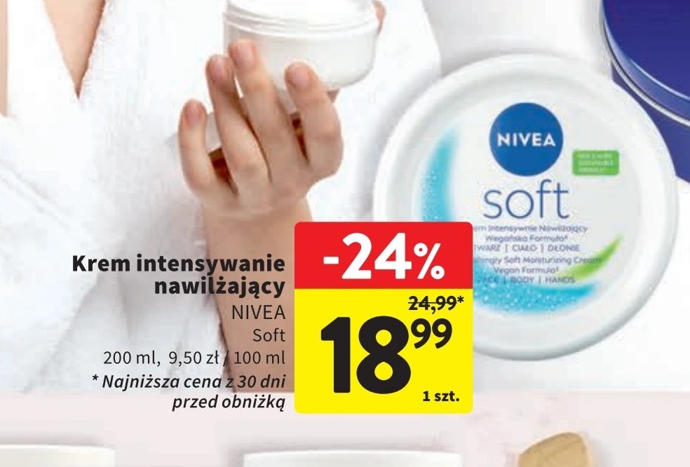 Krem do twarzy i ciała intensywnie nawilżający Nivea soft promocja w Intermarche