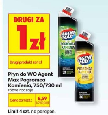 Płyn do WC Agent Max Pogromca Kamienia, 750/730 ml, różne rodzaje promocja w Biedronka