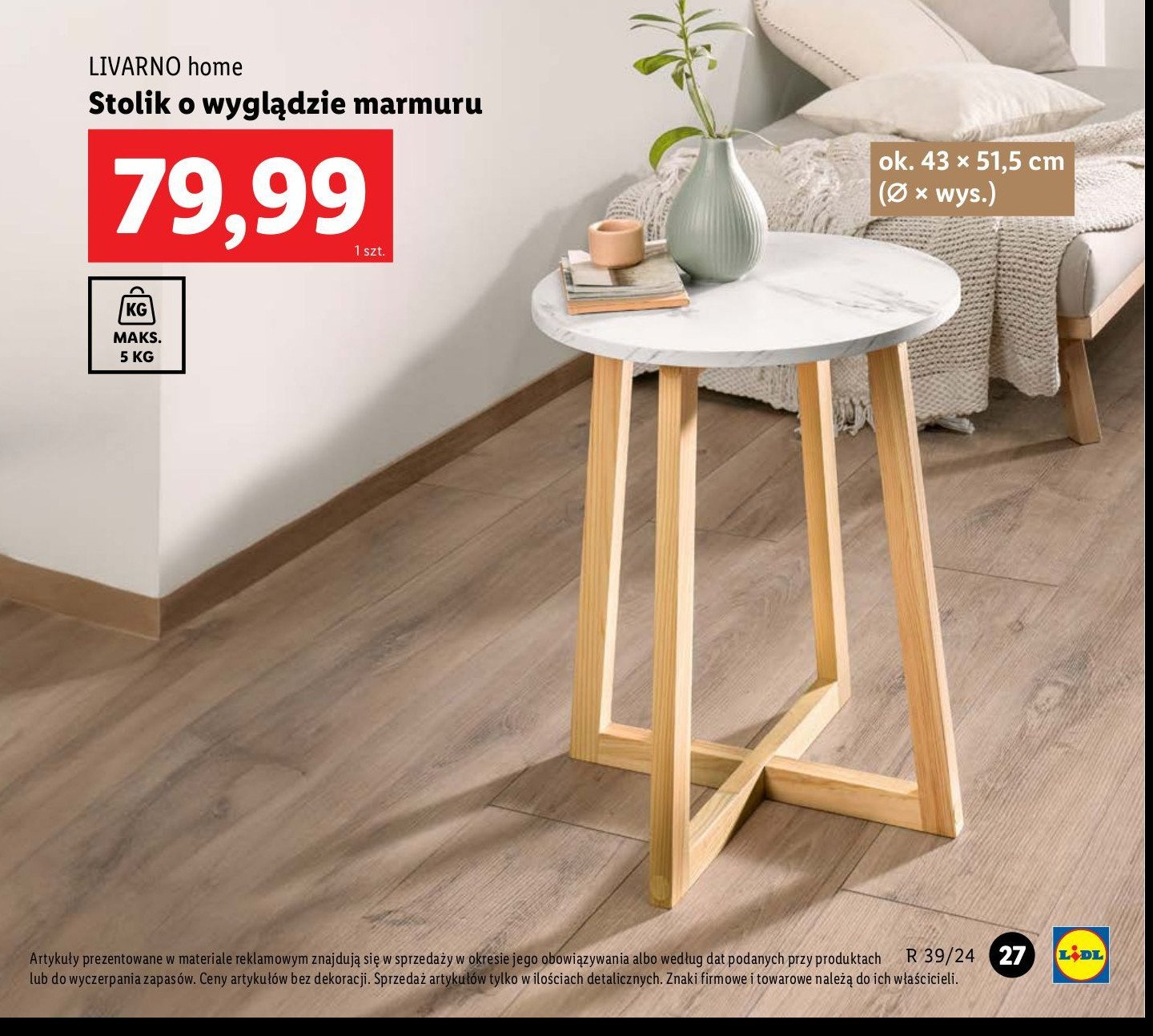 Stolik o wyglądzie marmuru LIVARNO HOME promocja