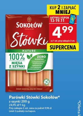 Parówki Stówki Sokołów z szynki 200 g promocja w LEWIATAN