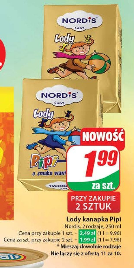 Lody o smaku waniliowym NORDIS PIPI promocja w Dino