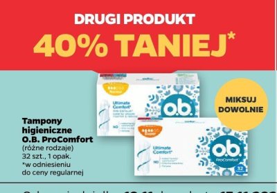 Tampony higieniczne O.B. ProComfort (różne rodzaje) drugi -40% taniej promocja w Netto