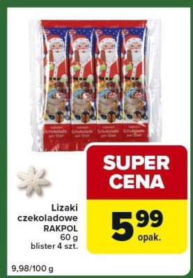 Lizaki czekoladowe RAKPOL 60g blister 4 szt. promocja w Carrefour Express