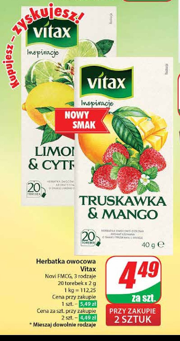 Herbata truskawka & mango Vitax inspirations promocja