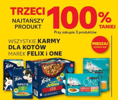 Wszystkie karmy dla kotów Felix i One trzeci -100% taniej promocja w Kaufland