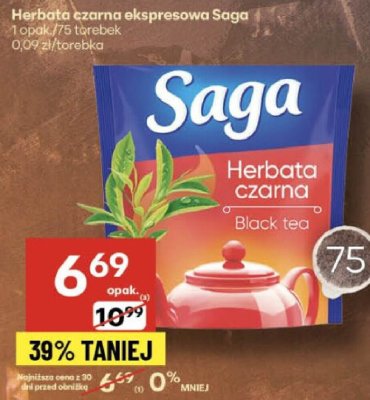 Herbata czarna ekspresowa Saga promocja w Delikatesy Centrum