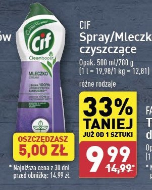 Mleczko do czyszczenia z mikrokryształkami lila flowers Cif cream promocja w Aldi