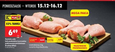 Świeże udo lub podudzie kurczaka pakowane próżniowo  promocja w Biedronka