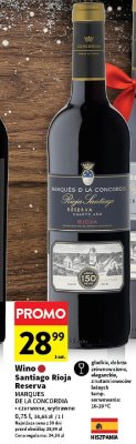 Wino Santiago Rioja Reserva MARQUES DE LA CONCORDIA czerwone, wytrawne promocja w Intermarche