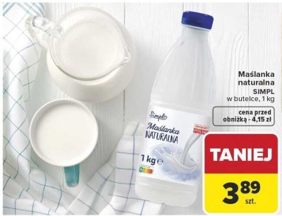 Maślanka naturalna w butelce, 1 kg Simpl promocja w Carrefour