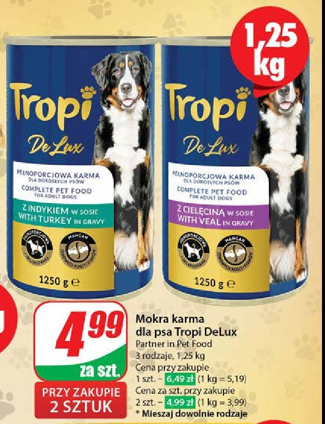 Karma dla psa z cielęciną Tropi deluxe promocja