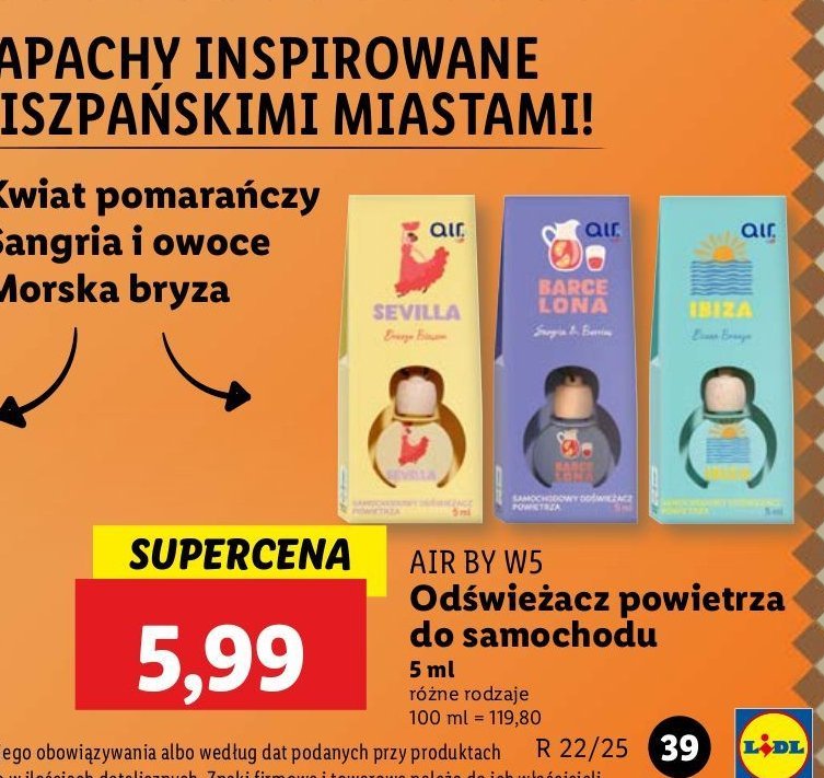 Odświeżacz samochodowy barcelona AIR BY W5 promocja w Lidl