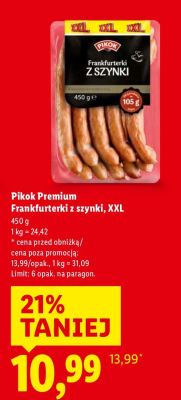 Frankfurterki Premium z szynki XXL 450g promocja w Lidl