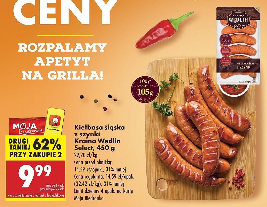 Kiełbasa śląska z szynki Kraina wędlin select promocja w Arhelan