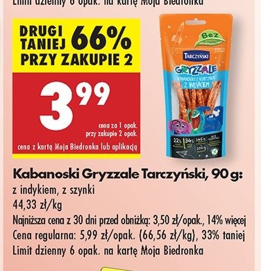 Kabanosiki z indykiem Tarczyński gryzzale promocja w Biedronka